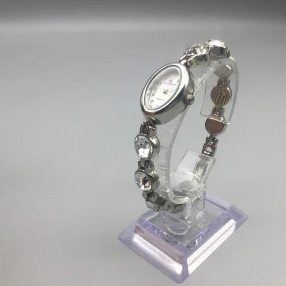 Cannes Womens Watch 17mm White MOP Silver Tone Crystal Bracelet New Battery 7" - Picture 4 of 15